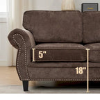 Canapé d'angle 6 places en chenille de 278 cm avec accoudoirs roulés cloutés