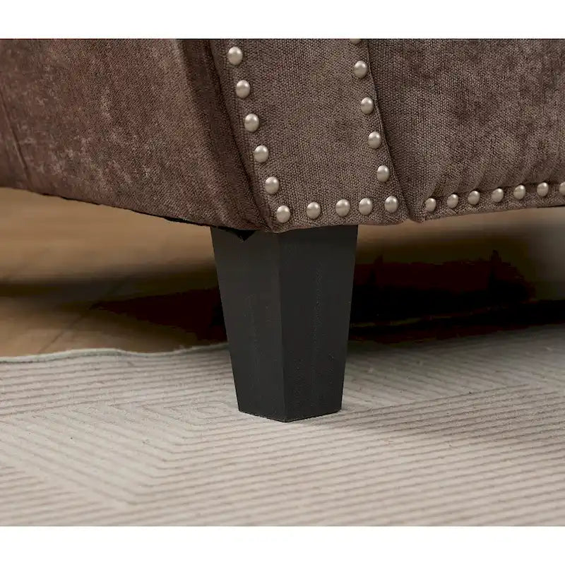 Canapé d'angle 6 places en chenille de 278 cm avec accoudoirs roulés cloutés