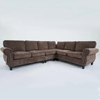 Canapé d'angle 6 places en chenille de 278 cm avec accoudoirs roulés cloutés
