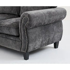 Canapé d'angle 6 places en chenille de 278 cm avec accoudoirs roulés cloutés