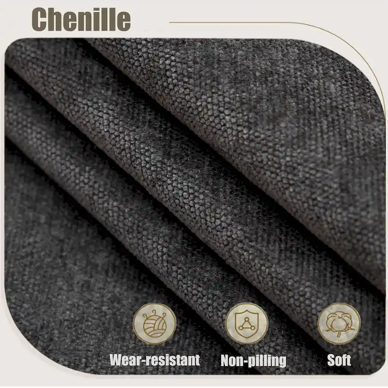 Canapé d'angle 6 places en chenille de 278 cm avec accoudoirs roulés cloutés
