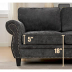 Canapé d'angle 6 places en chenille de 278 cm avec accoudoirs roulés cloutés
