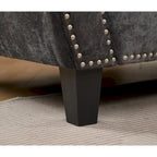 Canapé d'angle 6 places en chenille de 278 cm avec accoudoirs roulés cloutés