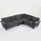 Canapé d'angle 6 places en chenille de 278 cm avec accoudoirs roulés cloutés