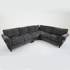 Canapé d'angle 6 places en chenille de 278 cm avec accoudoirs roulés cloutés