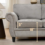 Canapé d'angle 6 places en chenille de 278 cm avec accoudoirs roulés cloutés