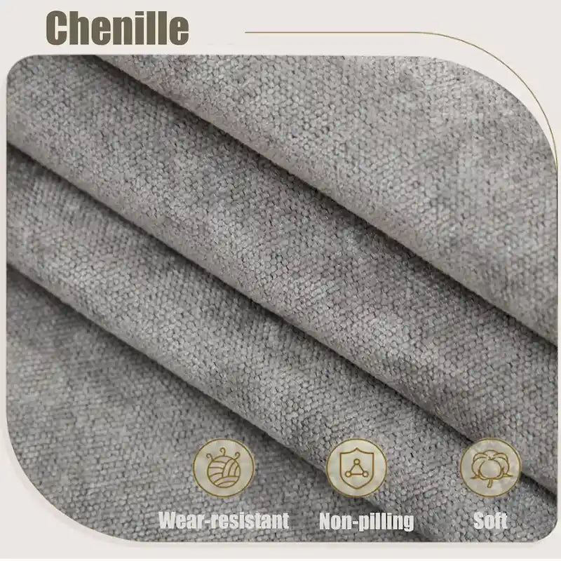 Canapé d'angle 6 places en chenille de 278 cm avec accoudoirs roulés cloutés