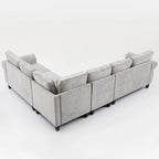 Canapé d'angle 6 places en chenille de 278 cm avec accoudoirs roulés cloutés