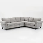 Canapé d'angle 6 places en chenille de 278 cm avec accoudoirs roulés cloutés