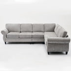 Canapé d'angle 6 places en chenille de 278 cm avec accoudoirs roulés cloutés