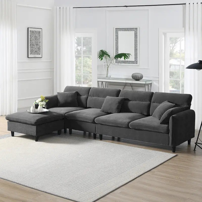 Canapé d'angle 5 places en L de 279 cm avec pouf et 5 oreillers