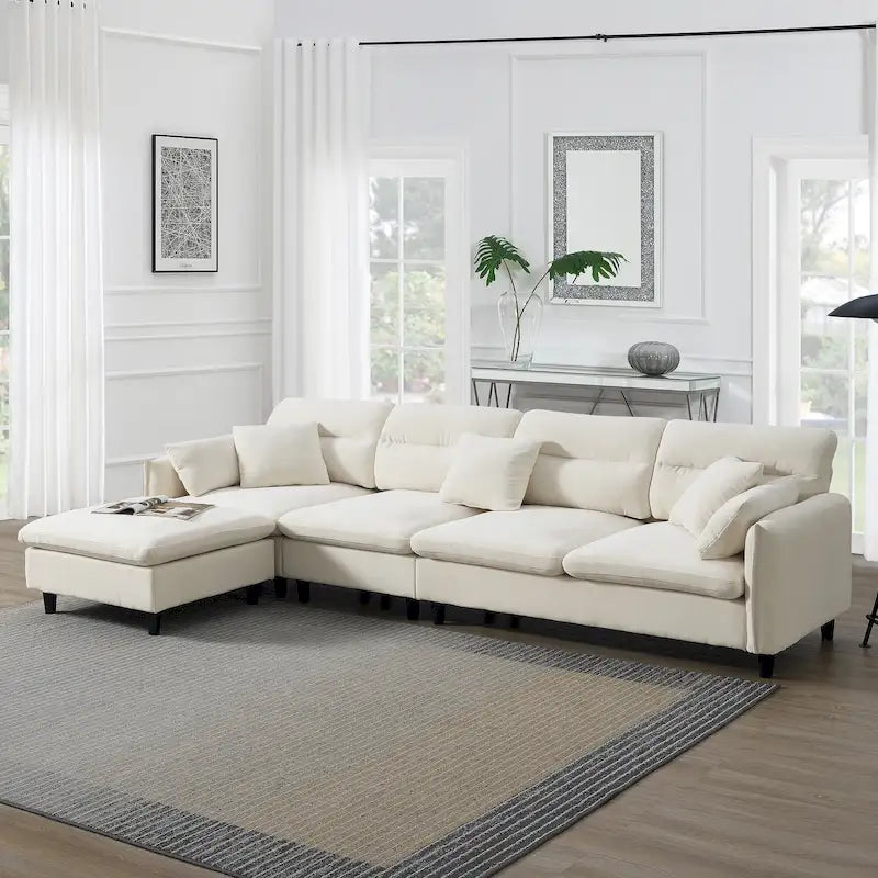 Canapé d'angle 5 places en L de 279 cm avec pouf et 5 oreillers
