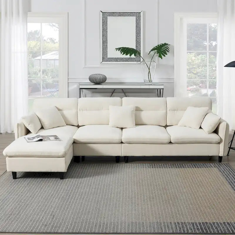 Canapé d'angle 5 places en L de 279 cm avec pouf et 5 oreillers