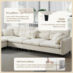 Canapé d'angle 5 places en L de 279 cm avec pouf et 5 oreillers