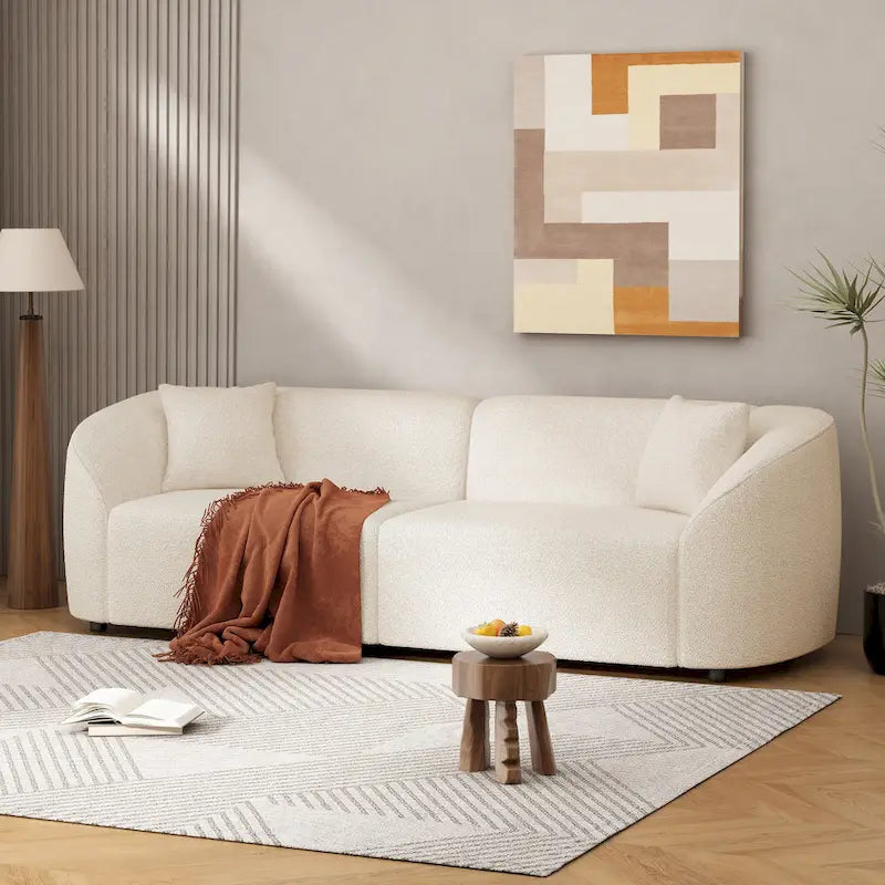 Canapé 3 places en bouclé incurvé sculptural de 222,25 cm avec design ergonomique