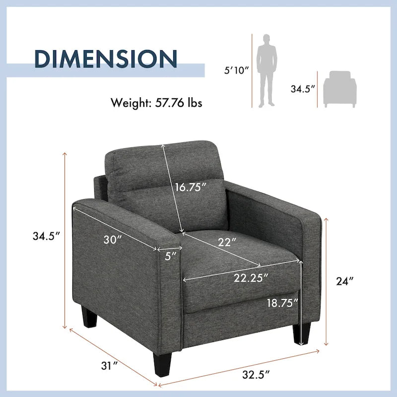 Fauteuil d'appoint contemporain avec accoudoirs droits et pieds coniques en bois massif