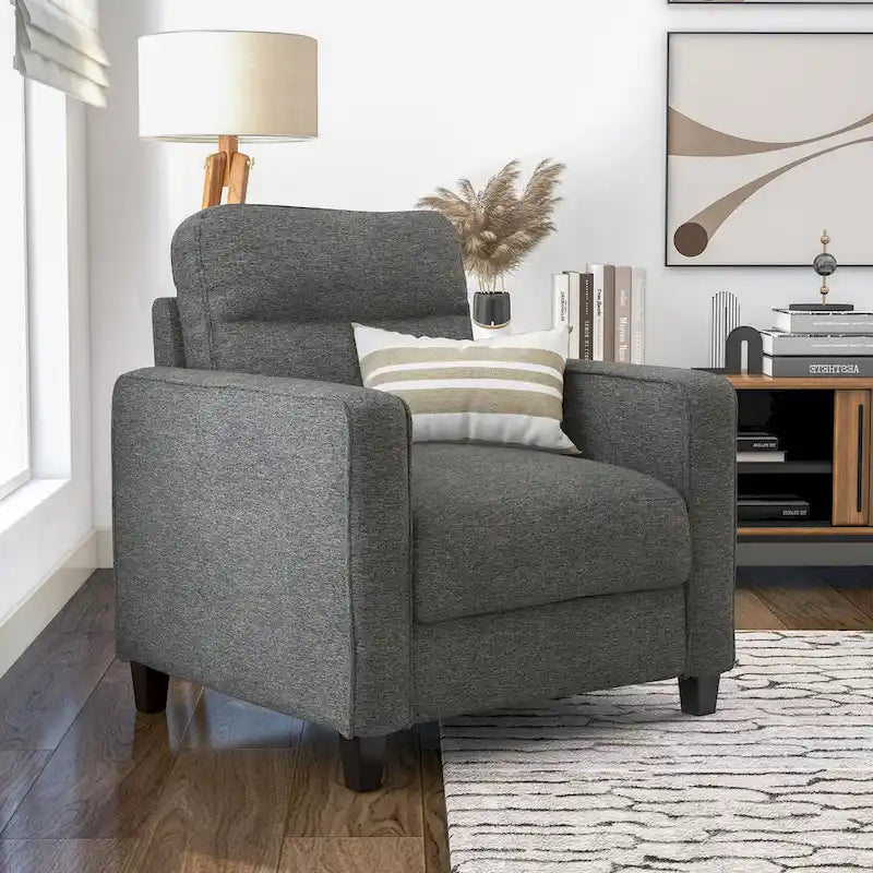 Fauteuil d'appoint contemporain avec accoudoirs droits et pieds coniques en bois massif