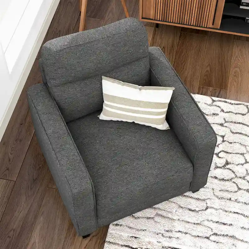 Fauteuil d'appoint contemporain avec accoudoirs droits et pieds coniques en bois massif