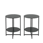 Tables d'appoint rondes noires en verre trempé (lot de 2) pour salon ou chambre à coucher