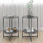 Tables d'appoint rondes noires en verre trempé (lot de 2) pour salon ou chambre à coucher