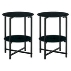 Tables d'appoint rondes noires en verre trempé (lot de 2) pour salon ou chambre à coucher