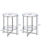 Tables d'appoint rondes noires en verre trempé (lot de 2) pour salon ou chambre à coucher