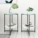 Tables d'appoint rondes noires en verre trempé (lot de 2) pour salon ou chambre à coucher