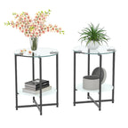 Tables d'appoint rondes noires en verre trempé (lot de 2) pour salon ou chambre à coucher