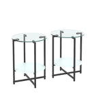 Tables d'appoint rondes noires en verre trempé (lot de 2) pour salon ou chambre à coucher