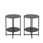 Tables d'appoint rondes noires en verre trempé (lot de 2) pour salon ou chambre à coucher