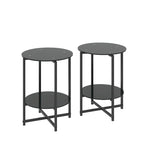 Tables d'appoint rondes noires en verre trempé (lot de 2) pour salon ou chambre à coucher