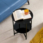 Tables d'appoint rondes noires en verre trempé (lot de 2) pour salon ou chambre à coucher