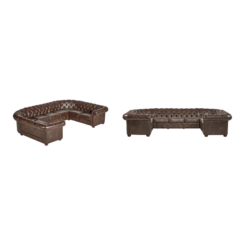 Canapé sectionnel chesterfield en U 9 places avec capitonnage à boutons