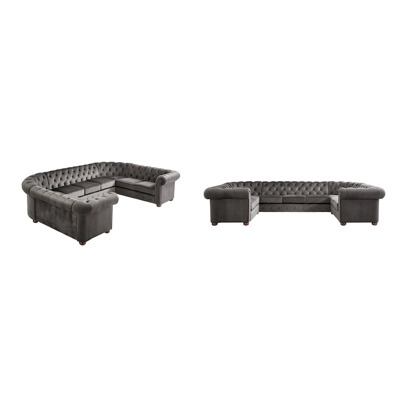 Canapé sectionnel chesterfield en U 9 places avec capitonnage à boutons