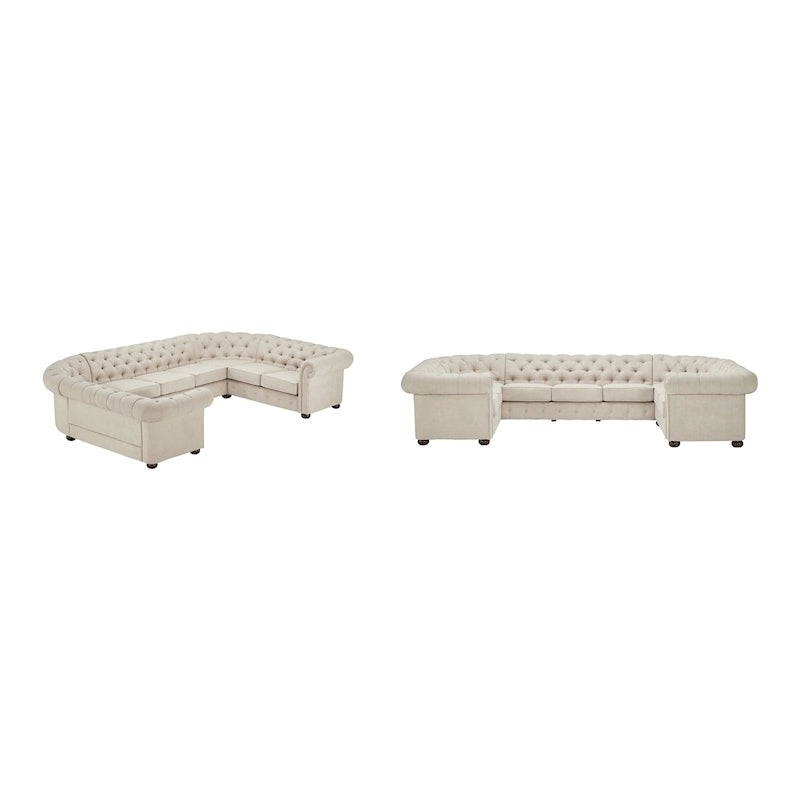 Canapé sectionnel chesterfield en U 9 places avec capitonnage à boutons