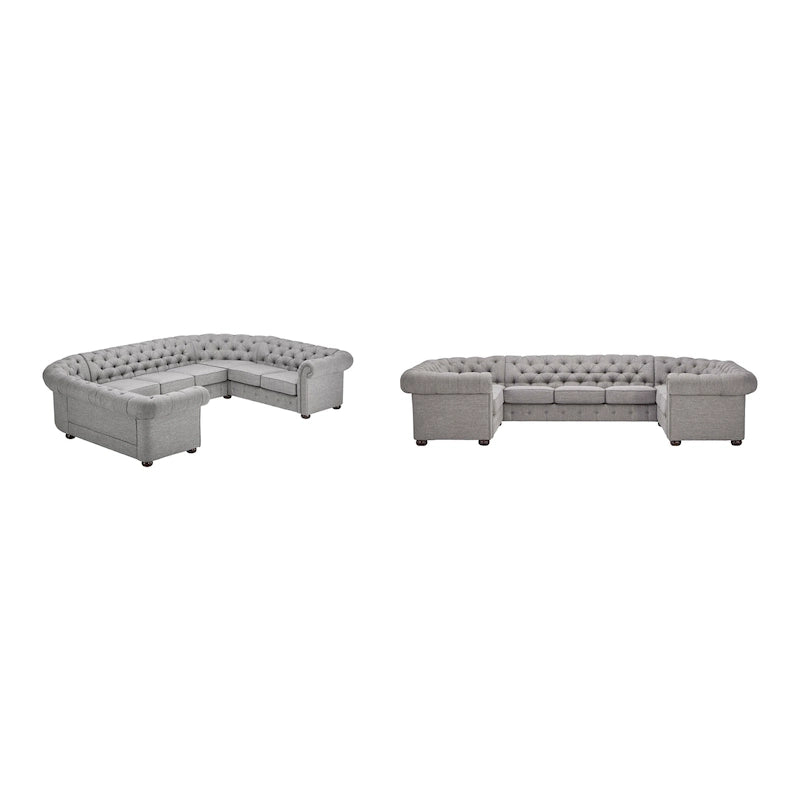 Canapé sectionnel chesterfield en U 9 places avec capitonnage à boutons