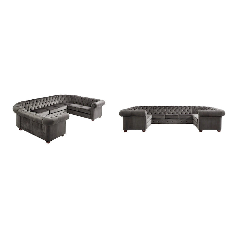 Canapé sectionnel chesterfield en U 9 places avec capitonnage à boutons