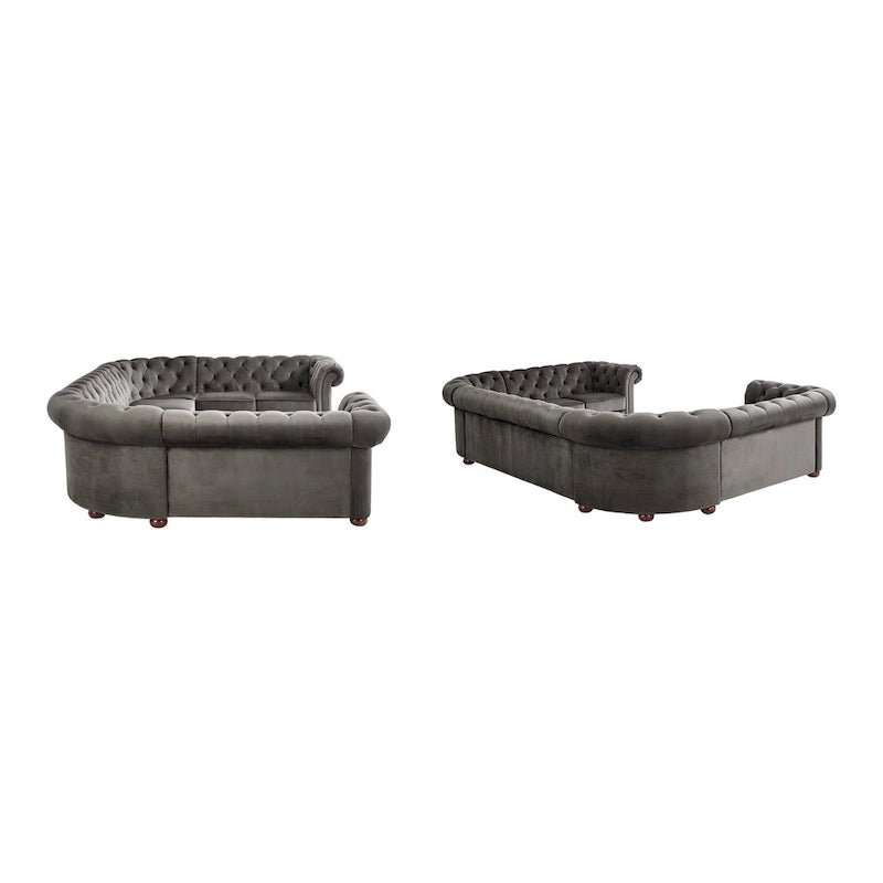 Canapé sectionnel chesterfield en U 9 places avec capitonnage à boutons