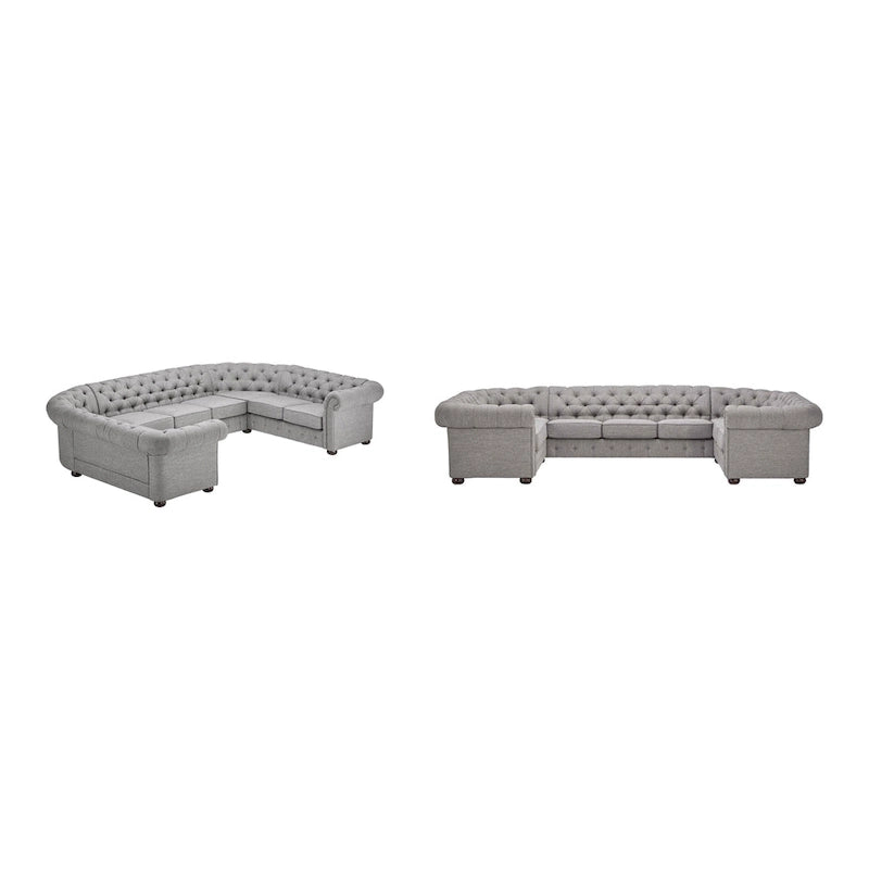 Canapé sectionnel chesterfield en U 9 places avec capitonnage à boutons
