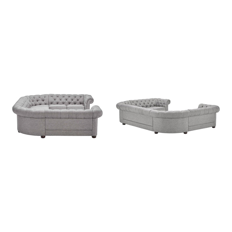 Canapé sectionnel chesterfield en U 9 places avec capitonnage à boutons