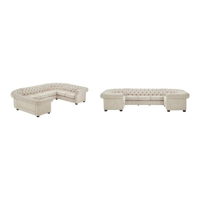 Canapé sectionnel chesterfield en U 9 places avec capitonnage à boutons