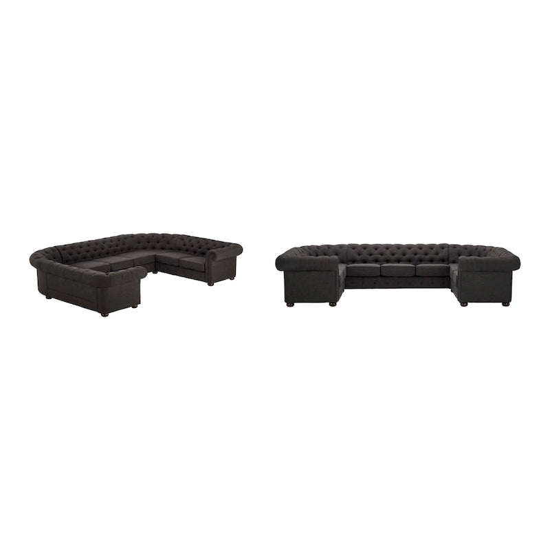 Canapé sectionnel chesterfield en U 9 places avec capitonnage à boutons