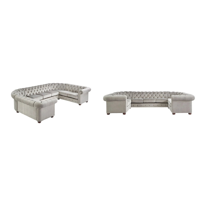 Canapé sectionnel chesterfield en U 9 places avec capitonnage à boutons