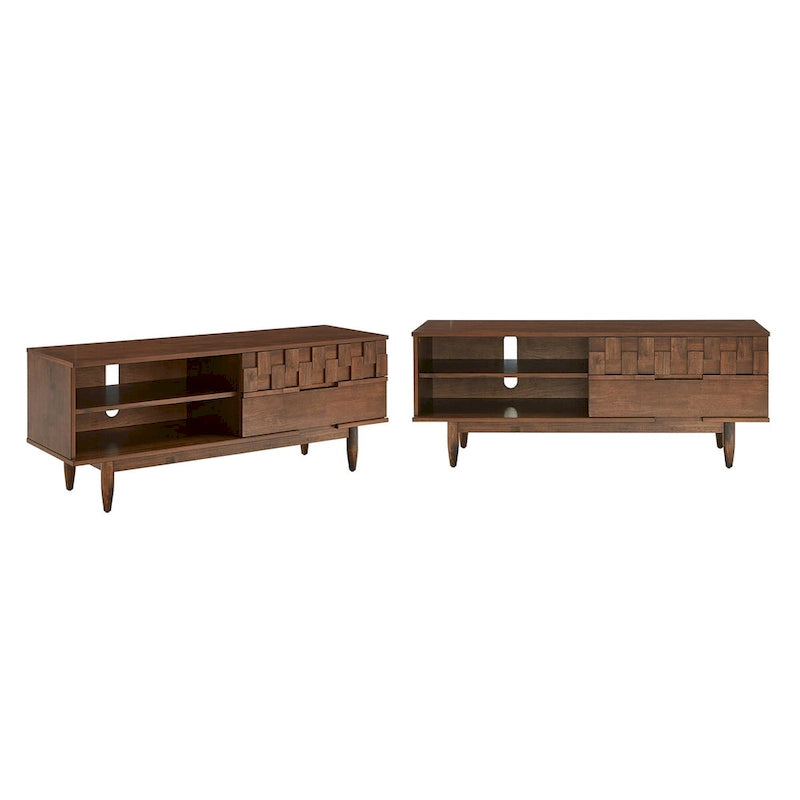 Meuble TV Mid-Century en bois de 150 cm avec 2 tiroirs et pieds fuselés