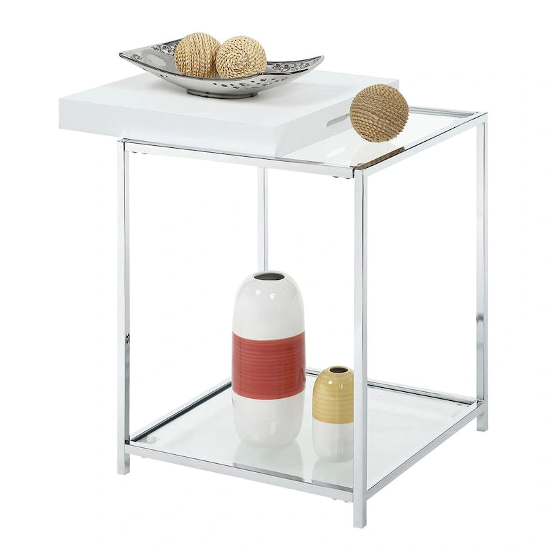 Table d'appoint moderne avec étagères en verre trempé et plateaux amovibles