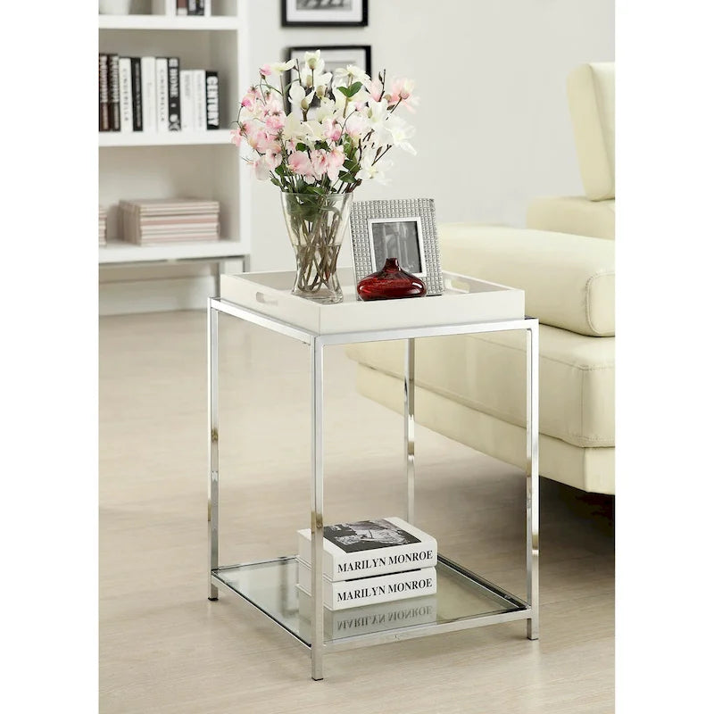Table d'appoint moderne avec étagères en verre trempé et plateaux amovibles