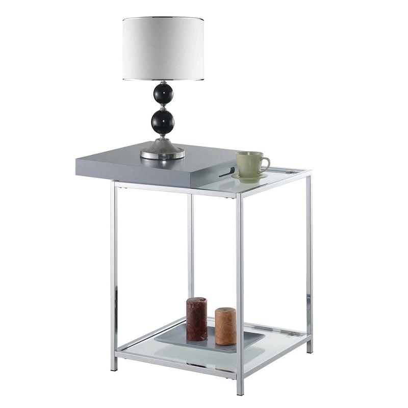 Table d'appoint moderne avec étagères en verre trempé et plateaux amovibles