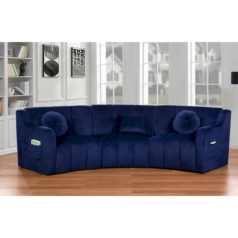 Canapé d'angle modulaire incurvé sans pieds en velours de 323 cm – 3 places