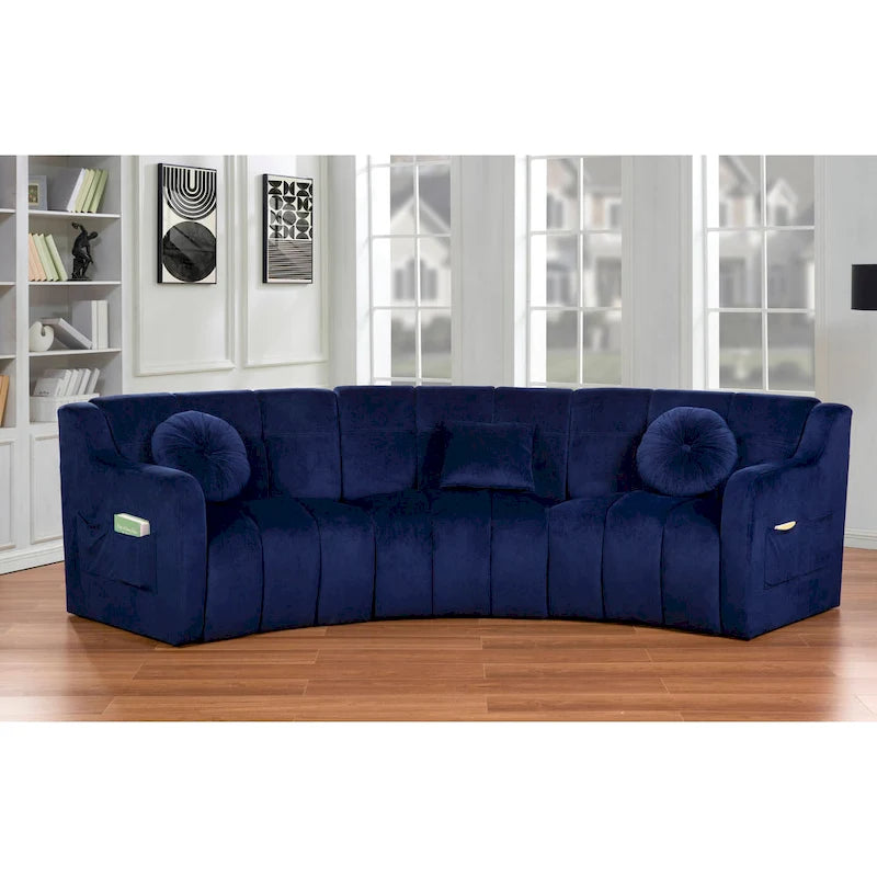Canapé d'angle modulaire incurvé sans pieds en velours de 323 cm – 3 places