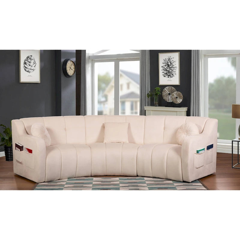 Canapé d'angle modulaire incurvé sans pieds en velours de 323 cm – 3 places